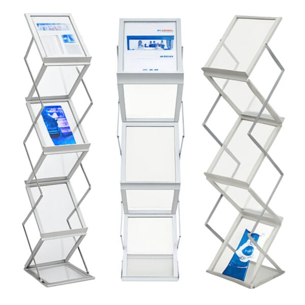 Portafolletos Tipo Z Plegable de 6 Niveles | Acrílico y Aluminio para A4
